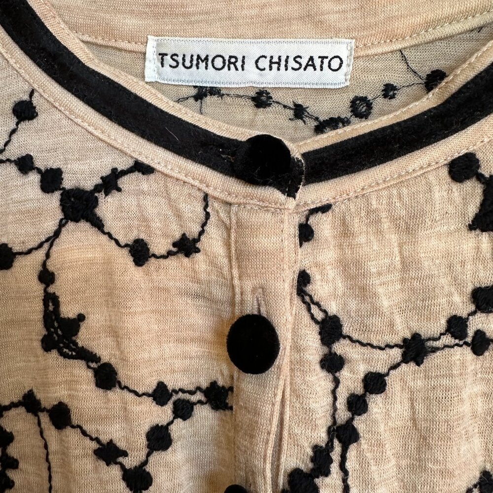 Tsumori Chisato Tan Embroidered Long Sleeve 100% Wool Blouse - Picture 2 of 11